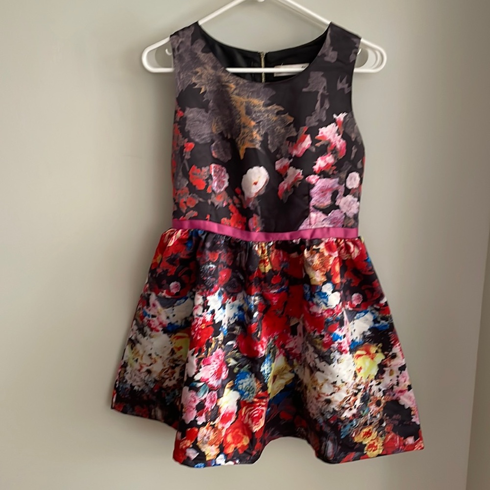 Floral on black dress, size medium,